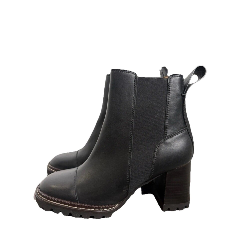 See By Chloe NEW Mallory Black Leather Chelsea Boots Platform Chunky Heel 40.5